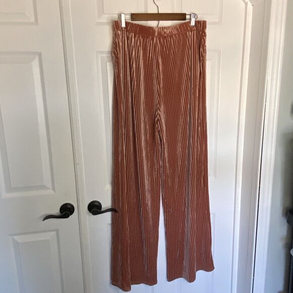 Vada Winter Ribbed Velvet Wide Leg Gaucho Pants Sz 2X Pull On Pockets Persimmon - Picture 9 of 11